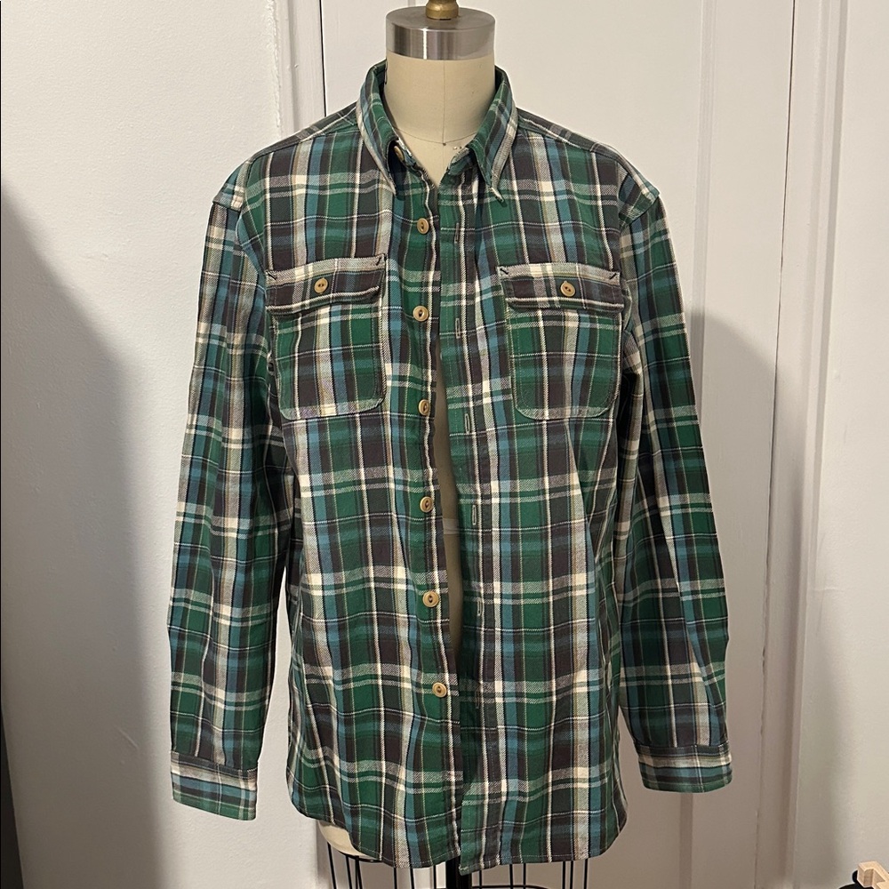 NWOT AE77 green plaid work shirt